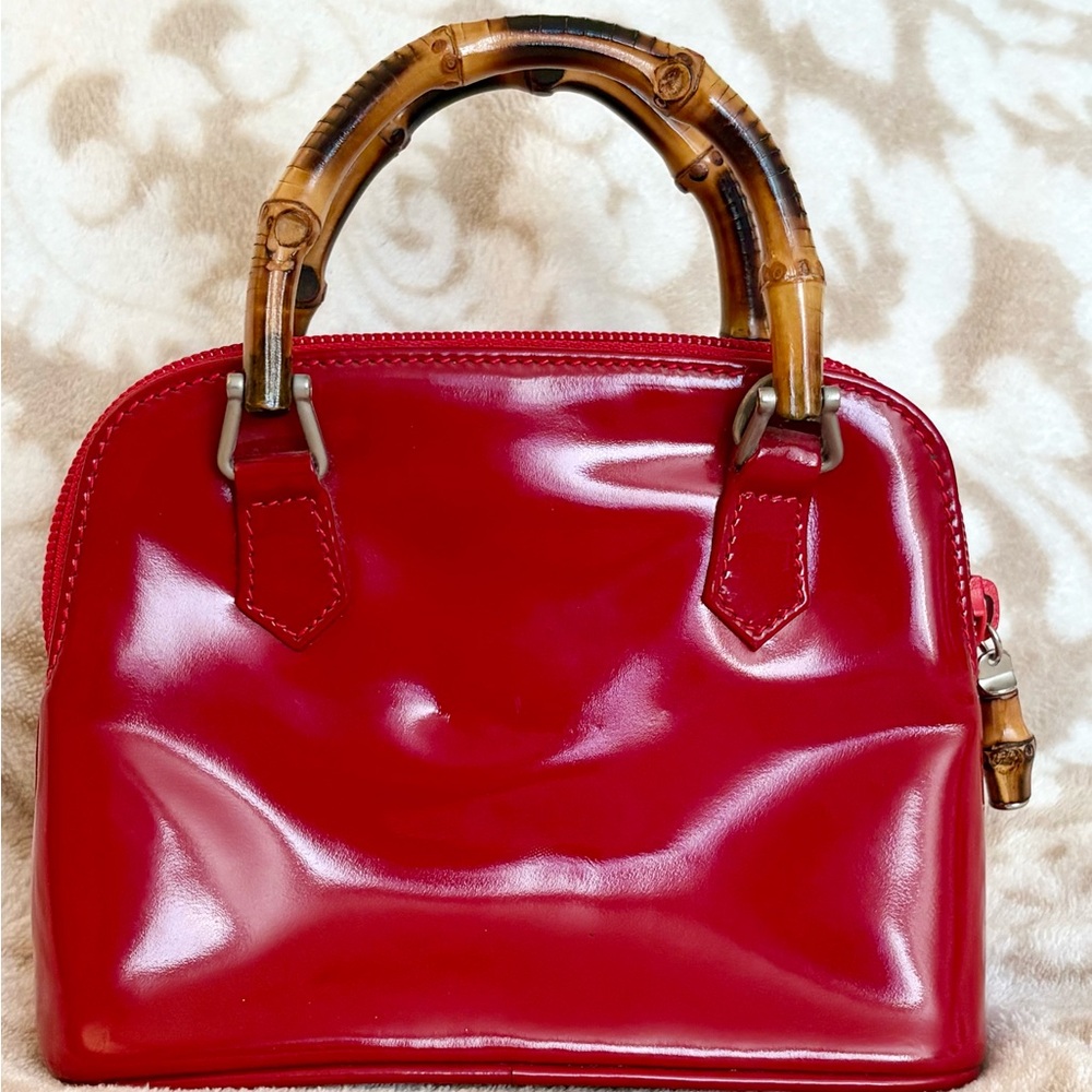 Vintage Gucci Patent Leather Bamboo Mini Dome Bag